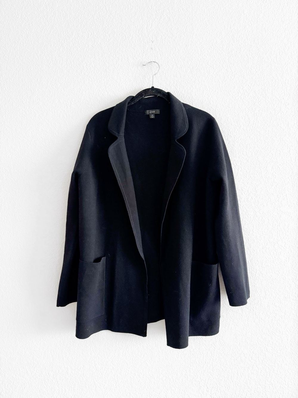 J. Crew Sweater Blazer Women's XS Black Knit Sophie Open Cotton Merino Soft